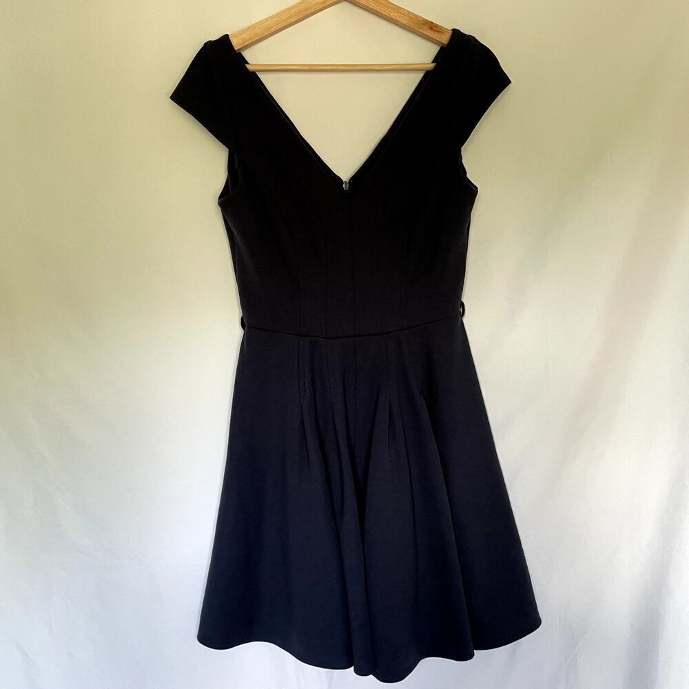 ASOS V-Back Cap Sleeve Skater Mini Dress 8 Navy Blue Women Scuba Stretch